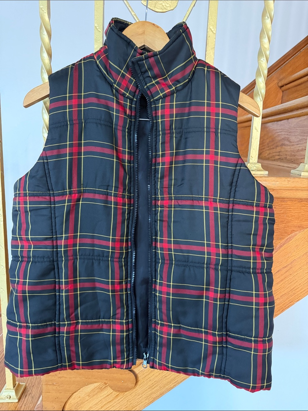 Junior Size American Living Black and Red Plaid Quilted Vest